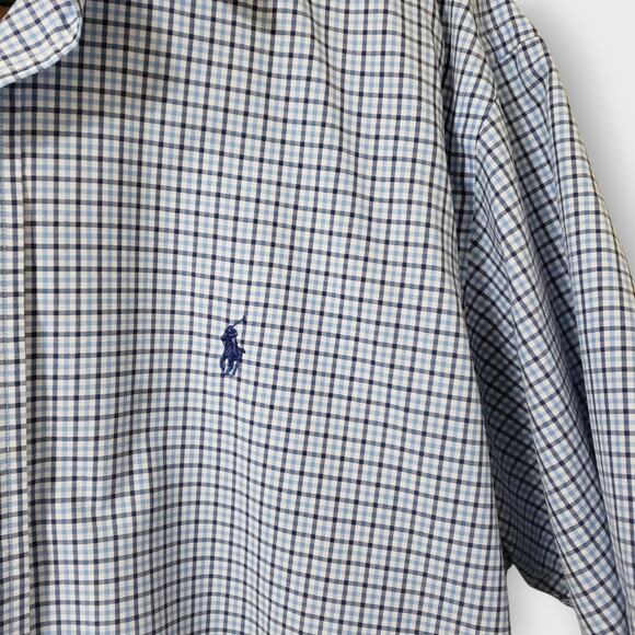 Ralph Lauren Mens Blue Check Plaid Button Down Shirt Classic Fit Short Sleeve L - Picture 4 of 13